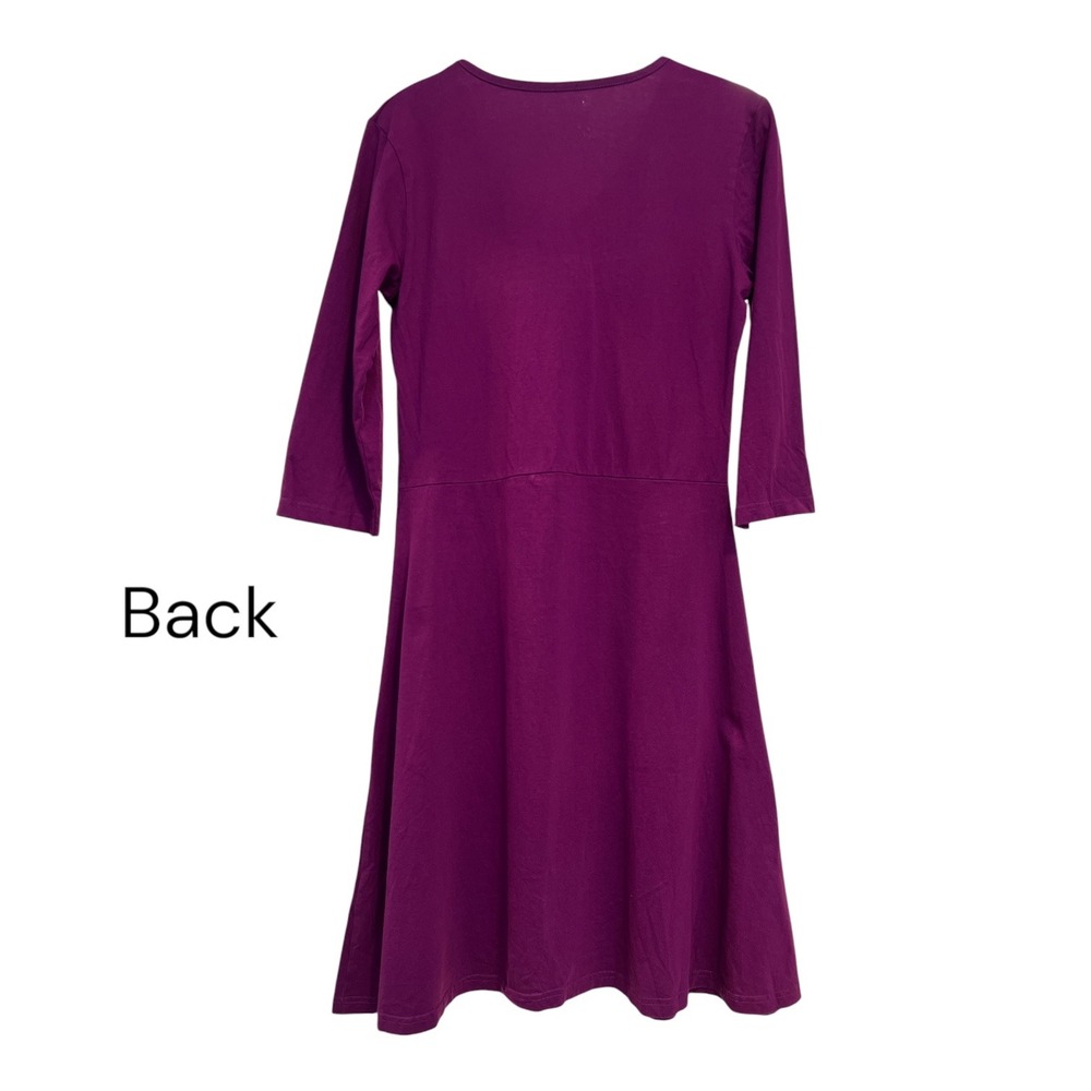 Svaha Organic Cotton Dress M Purple Plum Fit Flare Midi Pockets Cottagecore - Picture 4 of 8